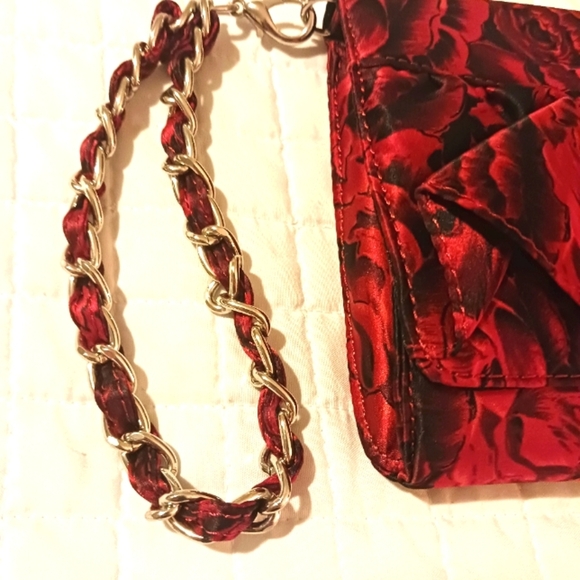 White House Black Market Satin Ruffle Rose Clutch Cocktail Purse - Picture 4 of 9